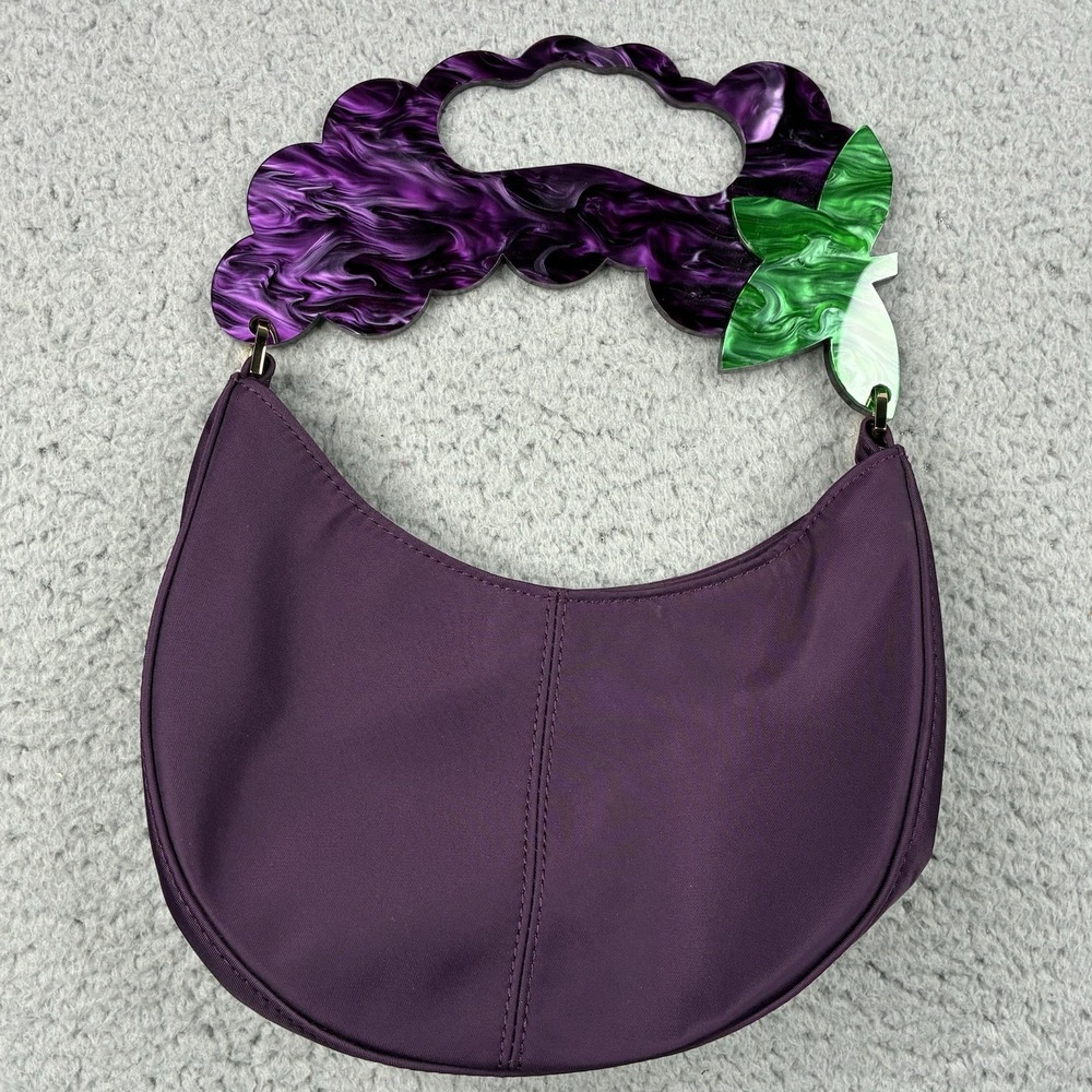 Edie Parker Grape Fruit Slice Purse Purple Satin Acrylic Handle Novelty Bag